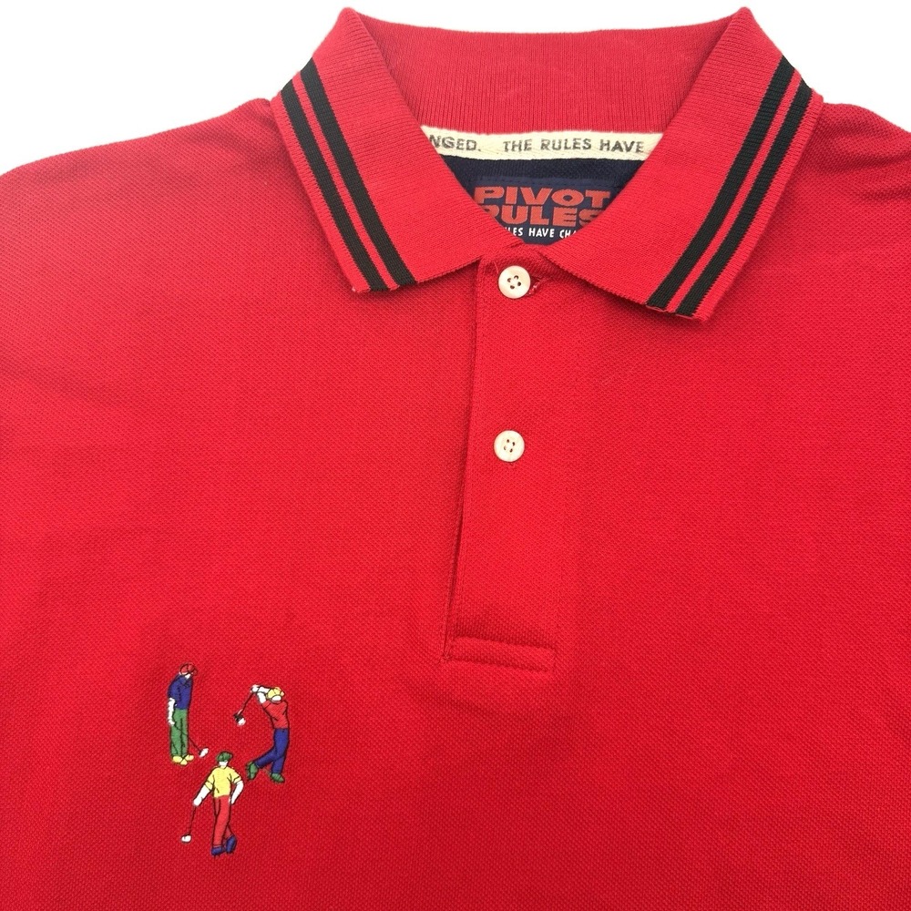 Pivot Rules Polo Shirt Men L Red Golf Embroidery Short Sleeve Striped Collar